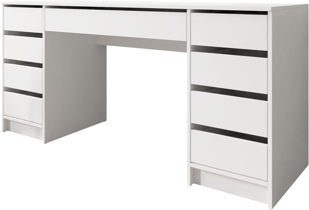 Mirjan24 Escritorio Ada Bis, 9 cajones, escritorio para estudiantes, mesa de ordenador, An:Al:Pr 154x76x55 cm, escritorio infantil, mesa de trabajo, mesa de PC, habitación juvenil, habitación infantil (blanco)