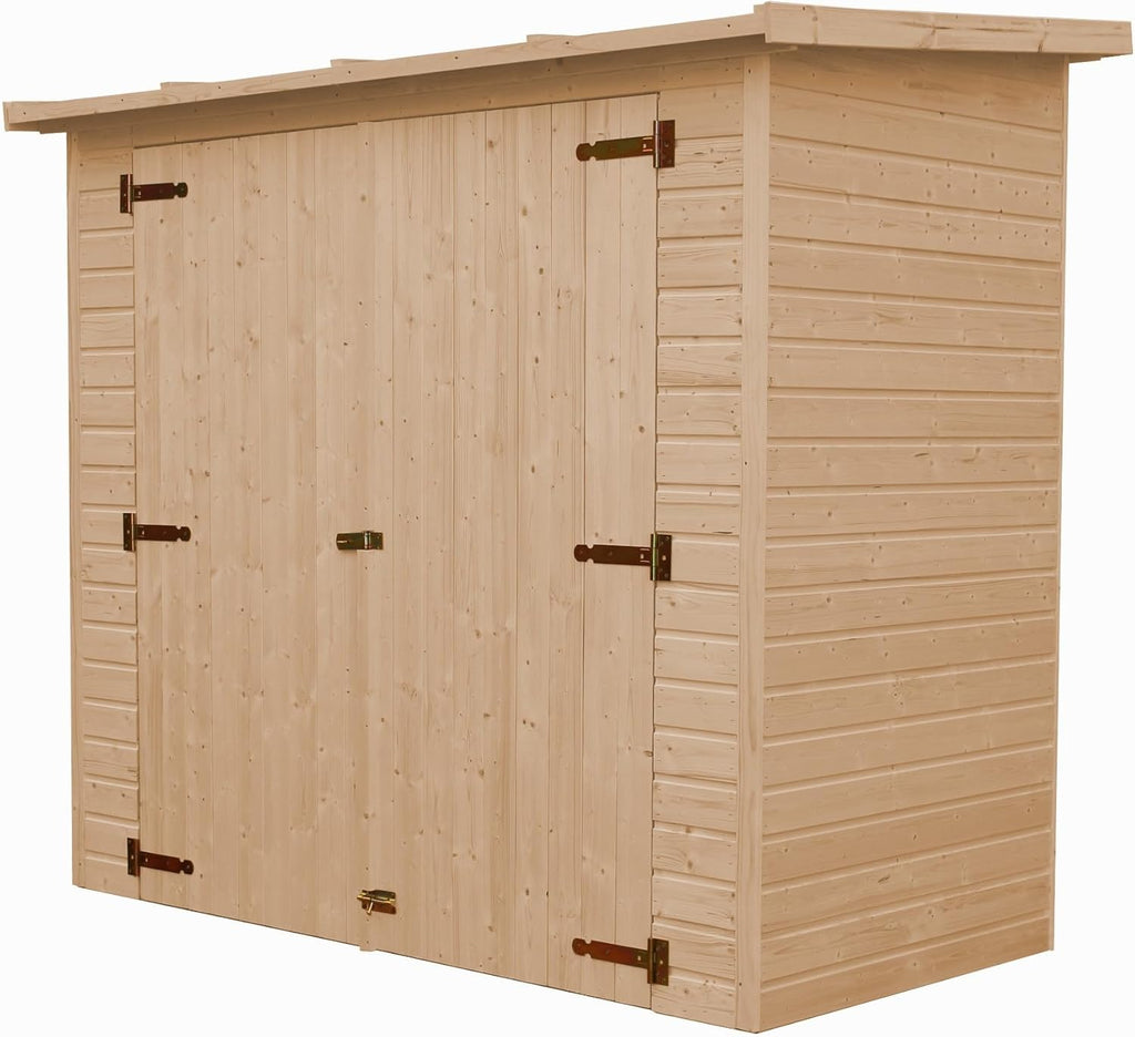 Cobertizo para herramientas de madera natural - Almacenamiento exterior sin ventanas A194x123x223 cm/2,1 m² Caseta de madera natural - Taller de almacenamiento de herramientas - TIMBELA M348