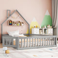 Cama infantil al suelo Merax 140x200 cm, cama casita con protección anticaídas y somier, forma de chimenea, valla abatible - Cama Montessori, cama juvenil, estructura de cama de madera (sin colchón), gris