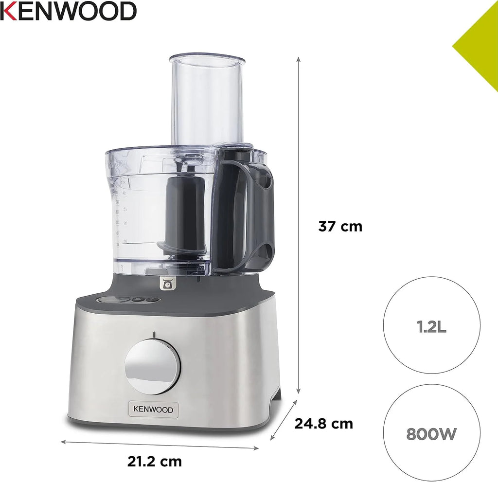 Kenwood MultiPro Compact+ FDM 313SS Kompaktowy robot kuchenny, wydajne urządzenie kuchenne z pojemnikiem roboczym 2,1 l, zintegrowana waga, w zestawie 9 części, metalowa obudowa, 800 W, kolor srebrny