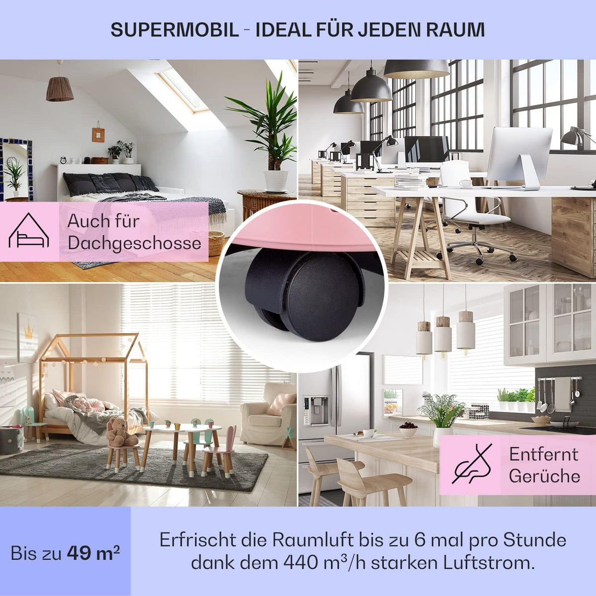 Acondicionador de aire portátil Klarstein con manguera de escape, unidad de climatización 5 en 1, ventilador, deshumidificador, purificador de aire y modo nocturno, control por aplicación, pequeño y portátil, para hogar y oficina, 12000 BTU