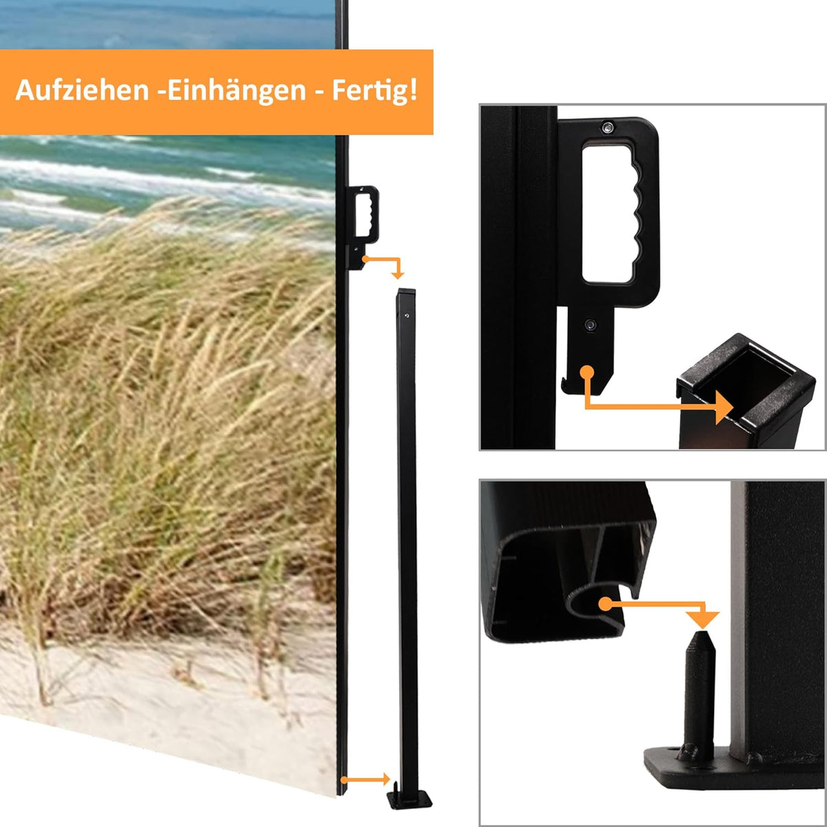 Toldo lateral pantalla de privacidad impresión fotográfica playa duna mar Báltico paraviento derecha 160x300 cm