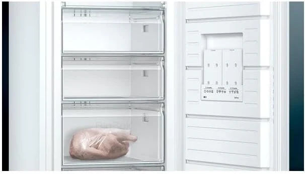 Congelador Siemens GS54NAWCV iQ500, 176 x 70 cm, 327 L, noFrost nunca más volver a descongelar, bigBox espacio para alimentos congelados grandes, varioZone estantes y cajones de cristal flexibles, Blanco