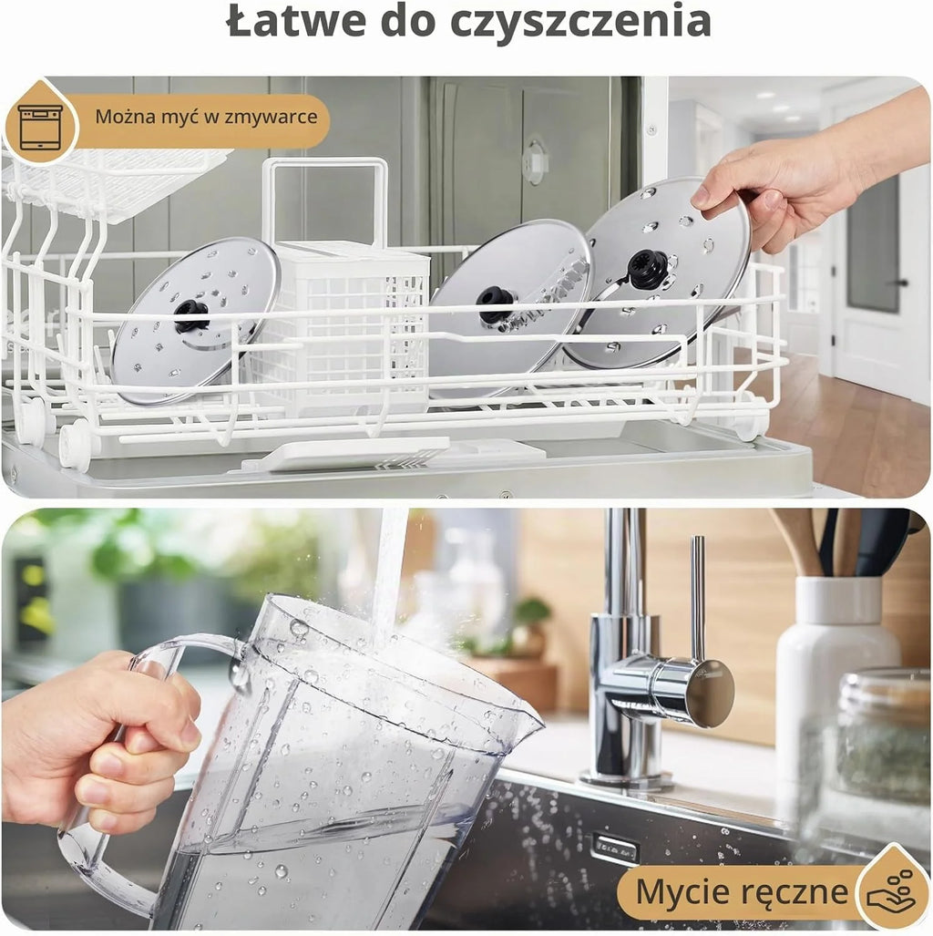 YASHE Wielofunkcyjny robot kuchenny 11 w 1, blender, mikser, rozdrabniacz, sokowirówka i maszyna do ciasta z miską 2,5 l i pojemnikiem do miksowania 1,5 l, 1300 W, 3-biegowy, funkcja pulsu, blokada