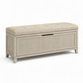 Banco de almacenamiento de madera con tapizado de lino beige