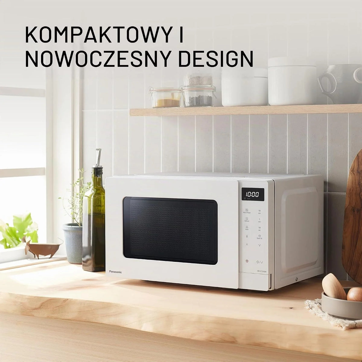 Panasonic NN-ST21QWEPG Tylko kuchenka mikrofalowa 20 l ze szklanym naczyniem, 800 W, automatyczne rozmrażanie, 11 programów automatycznych, wyświetlacz LED, 5 ustawień zasilania, cyfrowy timer, biały