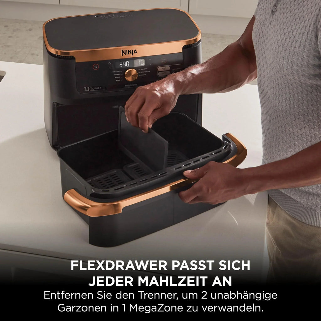 Freidora de aire Ninja Foodi FlexDrawer Dual Zone AF500EUCP 10,4 L con separador extraíble, 7 en 1, negro y cobre
