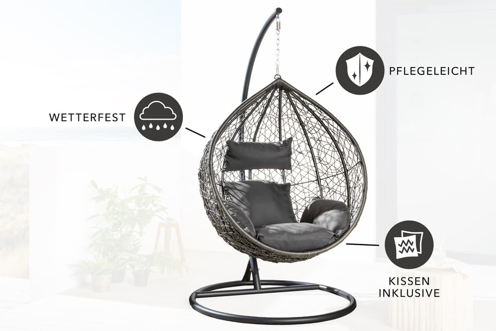 riess-ambiente Silla colgante de exterior LOFT gris antracita silla de jardín incluye cojín resistente a la intemperie