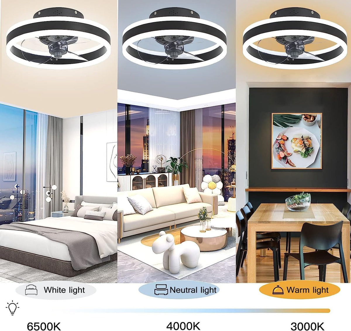 Ventilador de techo moderno LED con luces y control remoto, silencioso y regulable, reversible, 3 colores, 6 velocidades, ventilador de techo inteligente para sala de estar, dormitorio