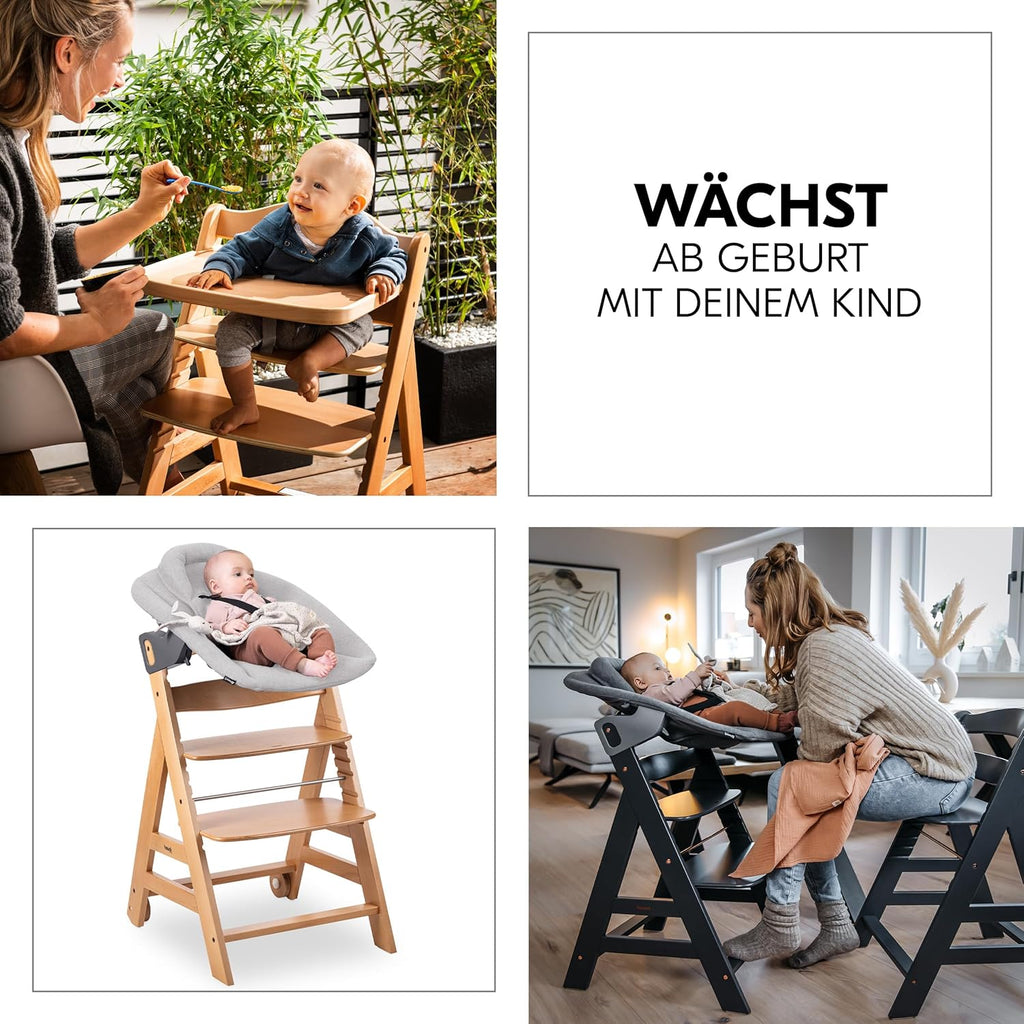 hauck Trona Beta+ Newborn Set Premium Dark Grey - Set de trona para bebé desde el nacimiento con accesorio para recién nacido Bouncer, cojín de asiento y bandeja - Gris oscuro