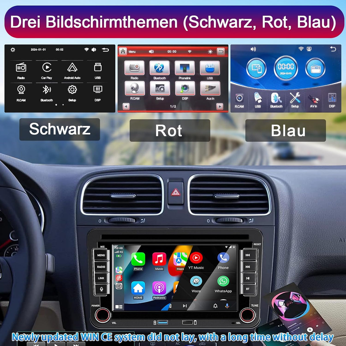 Autorradio Apple CarPlay para VW Golf 5 6 Polo T5 Tiguan Skoda Passat Jetta Caddy B6 B7 Touran Android Auto, pantalla táctil de 7 pulgadas Radio VW con Bluetooth/FM/AM/USB/RDS