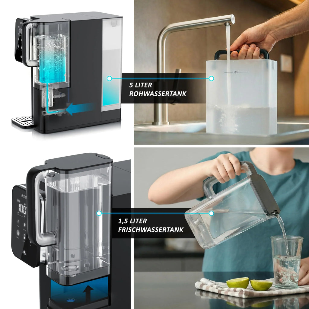 Sistema de ósmosis inversa Arendo, agua 99,99% pura, filtro de 7 etapas (5+2), sin instalación, dispensador de agua caliente de 40 a 100 °C, TDS