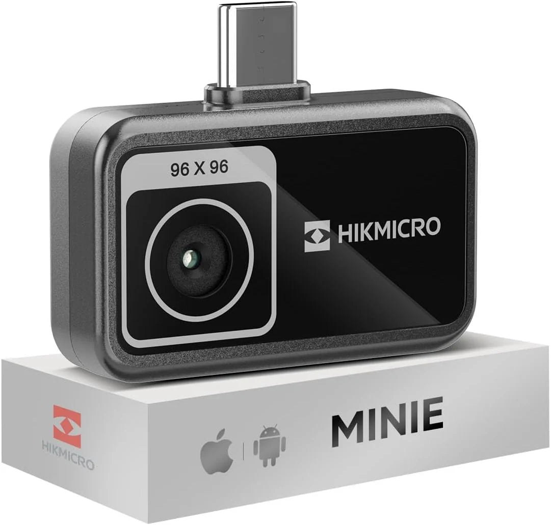 HIKMICRO Kamera termowizyjna MiniE na Android/iOS, rozdzielczość IR 96×96, SuperIR 192×192, bez baterii, port USB-C, kompatybilna z iPhone 15/16/17 (akcesoria wyłączone)