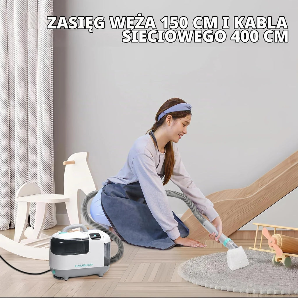 HAUSHOF StainZapper Vapo przenośna myjka parowa 1200 W, podkładka lawowa 1,8 l z ogrzewaniem do siedzeń samochodowych, dywanów i dywanów, myjka parowa do kuchni i łazienek z 750 ml środkiem