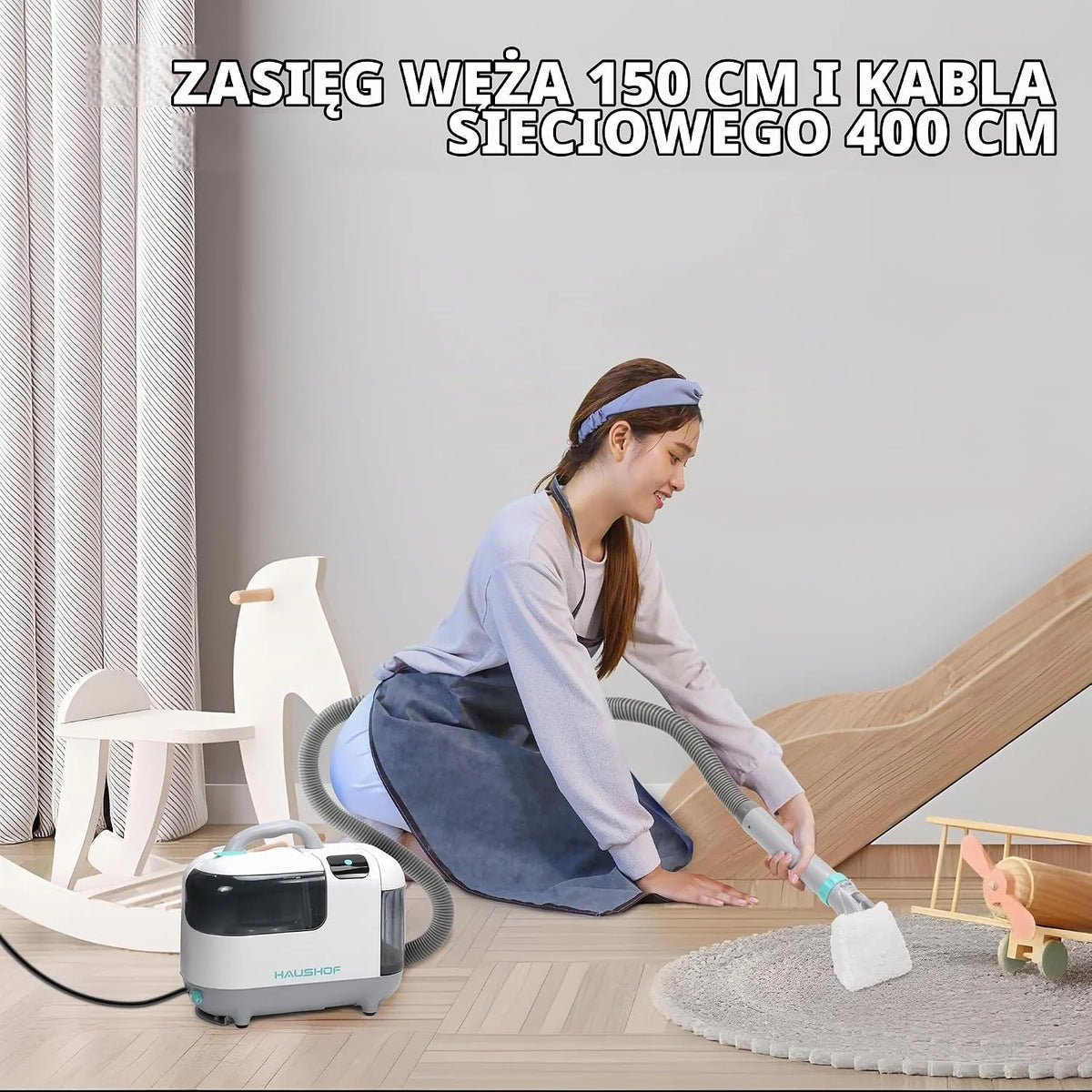 HAUSHOF StainZapper Vapo przenośna myjka parowa 1200 W, podkładka lawowa 1,8 l z ogrzewaniem do siedzeń samochodowych, dywanów i dywanów, myjka parowa do kuchni i łazienek z 750 ml środkiem