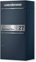Metzler Paketbox draußen groß XXL, Briefkasten mit Paketfach in Anthrazit RAL7016, Paketbriefkasten, Standbriefkasten, Paketkasten, Personalisiert Edelstahl Namensschild Gravur, rostfrei - Bispo Max 2