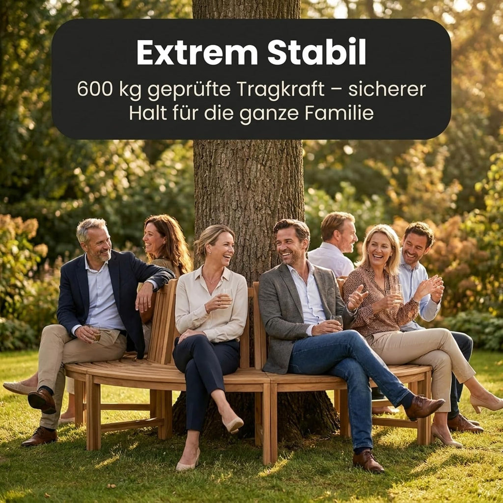 Banco circular premium SAM Timo de 180 cm, banco circular de 360° para árboles de madera maciza de teca, banco de jardín resistente a la intemperie con capacidad para hasta 8 personas, banco circular de madera para jardín y terraza