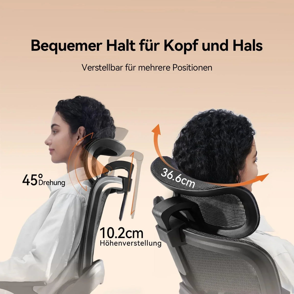 Silla de oficina ergonómica con soporte lumbar ajustable y reposacabezas B100 Lite, inclinación de 90-135°, silla giratoria de malla, 72x70x112 cm