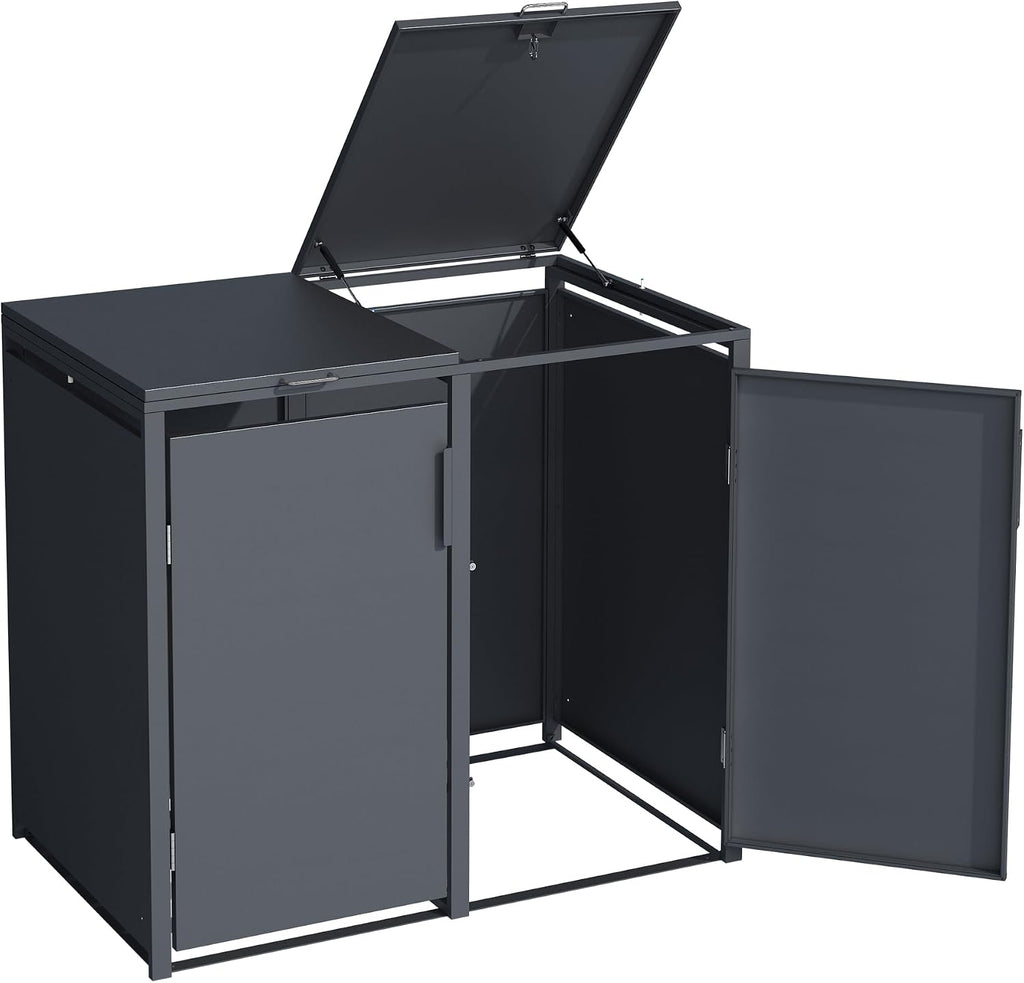 DEGAMO Mülltonnenbox, cobertizo para 4 cubos de basura MÜNCHEN para 4 cubos de 120 y 240 litros, acero galvanizado, color antracita
