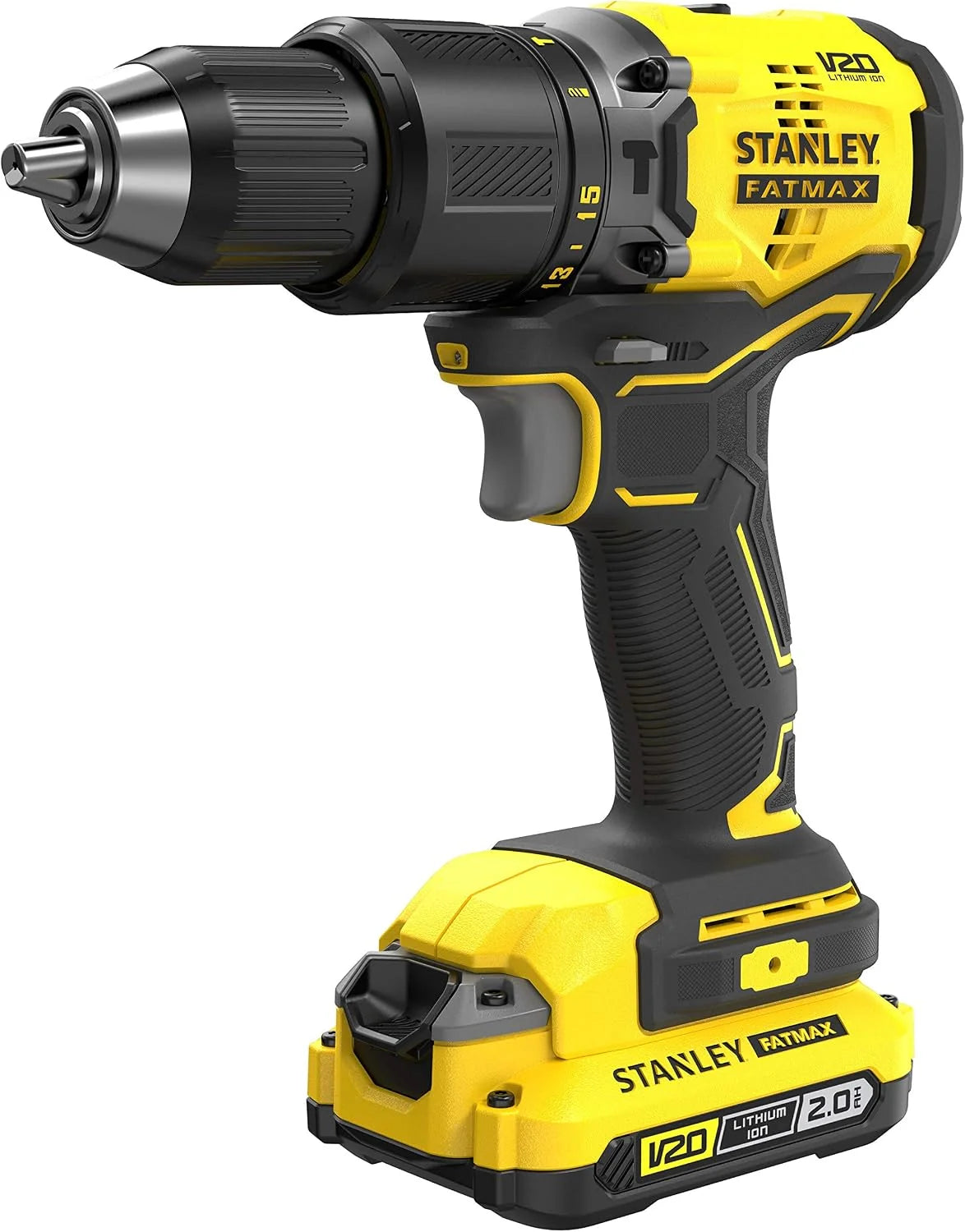 Stanley FatMax SFMCD715D2K akumulatorowa wiertarko-wkrętarka udarowa, 18 V, 2,0 Ah, maks. moment obrotowy 60 Nm, bezszczotkowy silnik z przekładnią planetarną, światło LED, w zestawie 2 akumulatory,