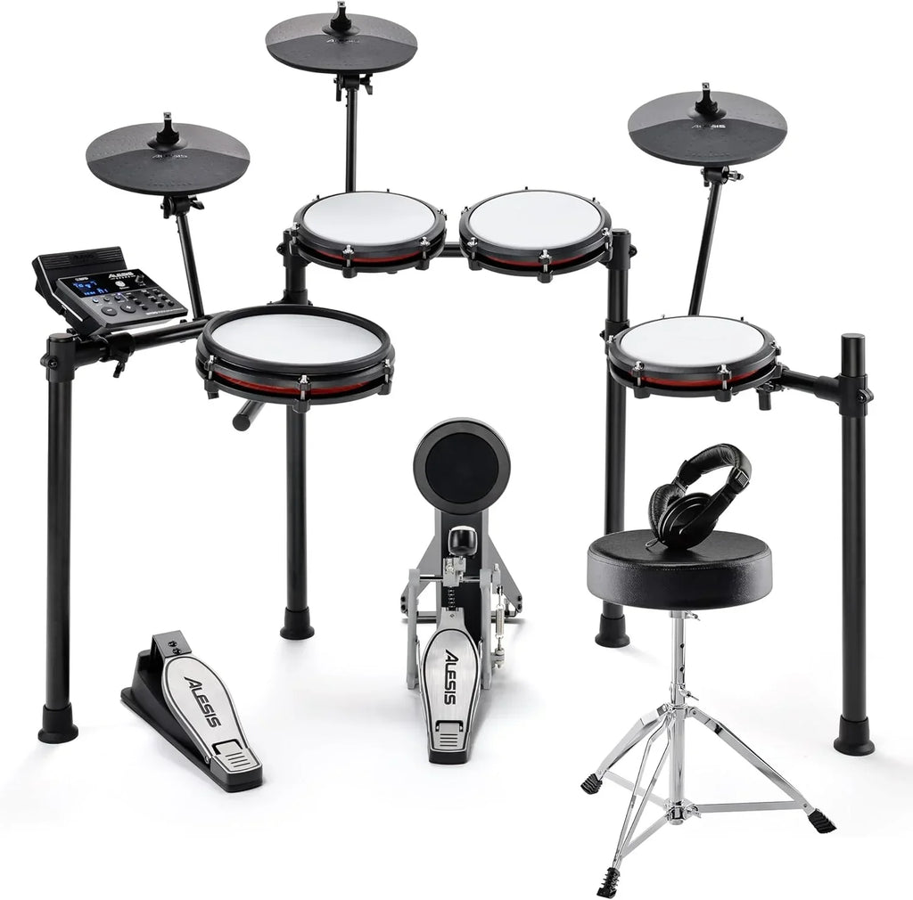 Alesis Nitro Max Kit - Kit de batería electrónica compacto con parches de malla silenciosos, caja de 10" de doble zona, Bluetooth, 440 sonidos BFD, Drumeo, USB MIDI, pedal de bombo