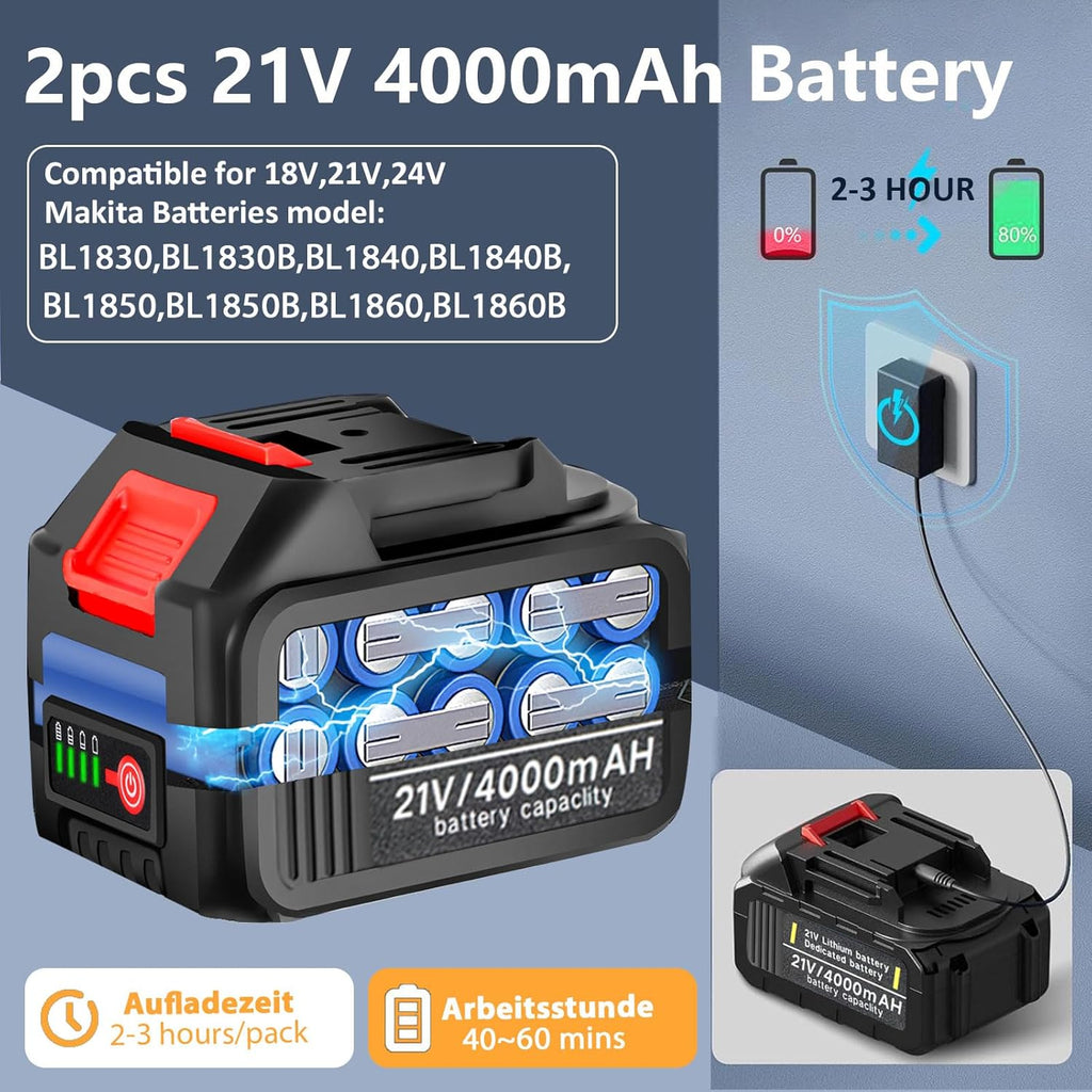 Cortacésped inalámbrico con batería y cepillo para malas hierbas 4 en 1, desbrozadora con cepillo para malas hierbas, desbrozadora sin escobillas de 21 V, cortacésped eléctrico con 2 baterías de 4.0 Ah, cargador, telescópico, ajustable, naranja