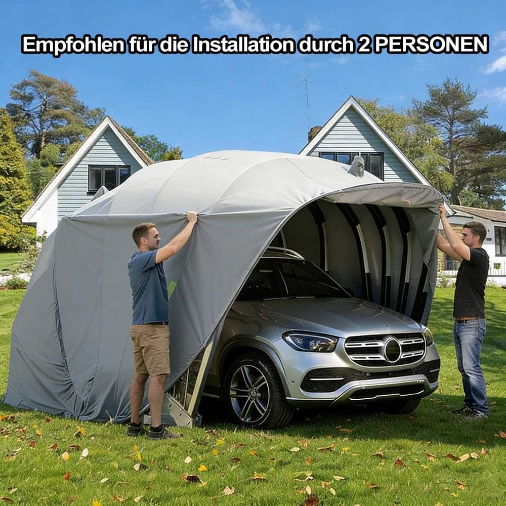 Cochera resistente a la intemperie, garaje plegable móvil de acero inoxidable, cochera semiautomática antiexposición, bloqueable, para camionetas y automóviles, gris 5,9 x 2,7 x 2,45 m
