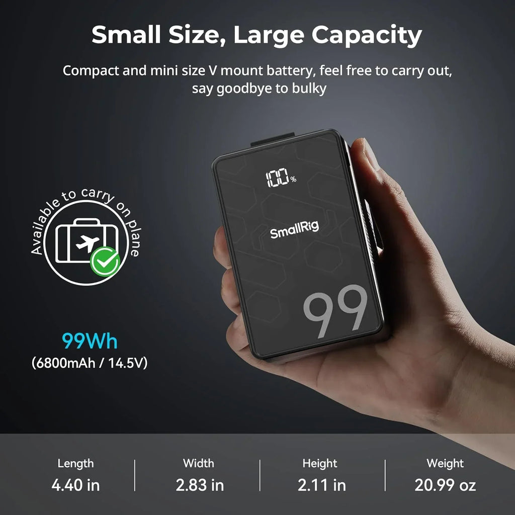 Batería Mini V-Mount VB99 SE 99Wh 6800mAh con carga rápida PD 65W USB-C, D-TAP, doble DC y pantalla OLED