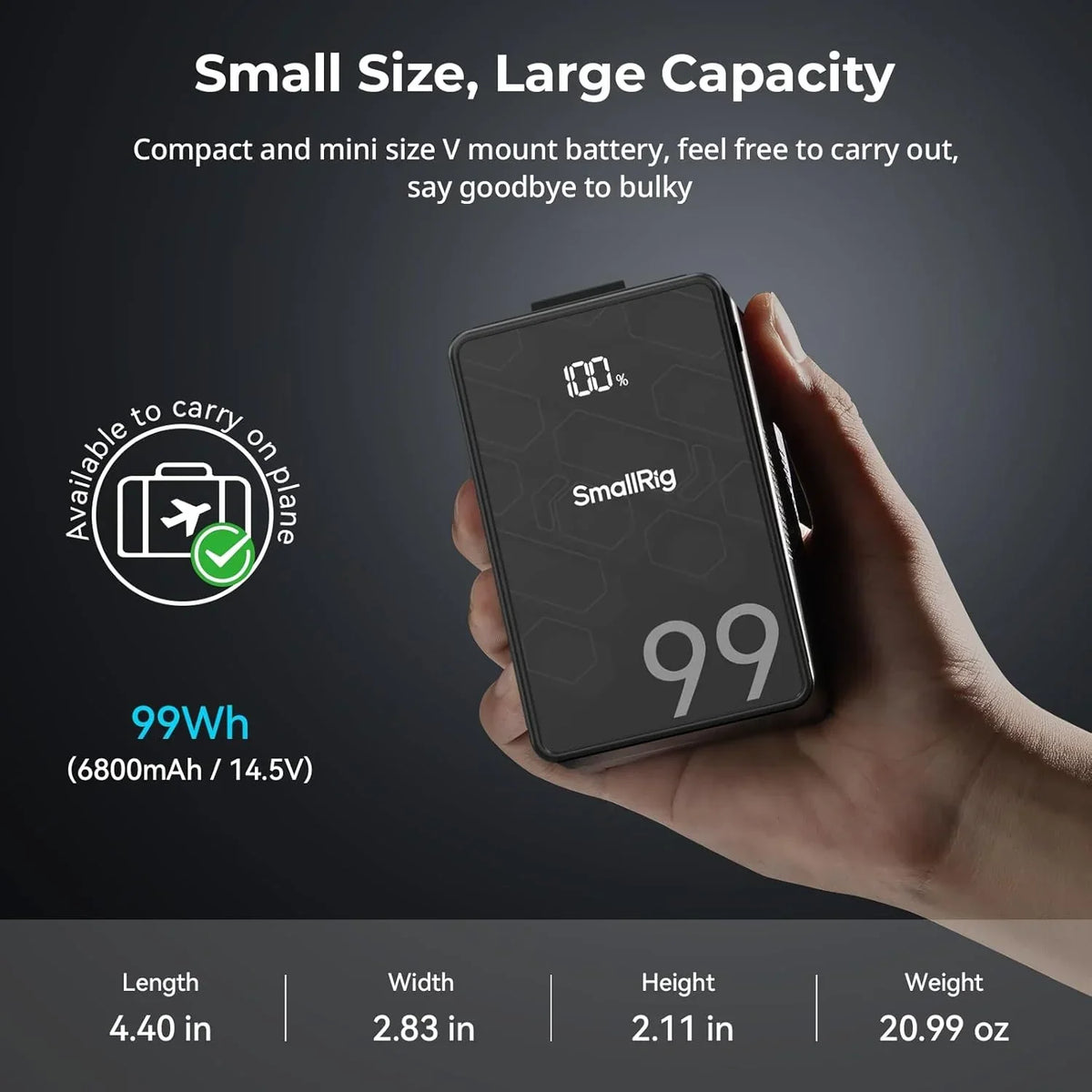 Batería Mini V-Mount VB99 SE 99Wh 6800mAh con carga rápida PD 65W USB-C, D-TAP, doble DC y pantalla OLED