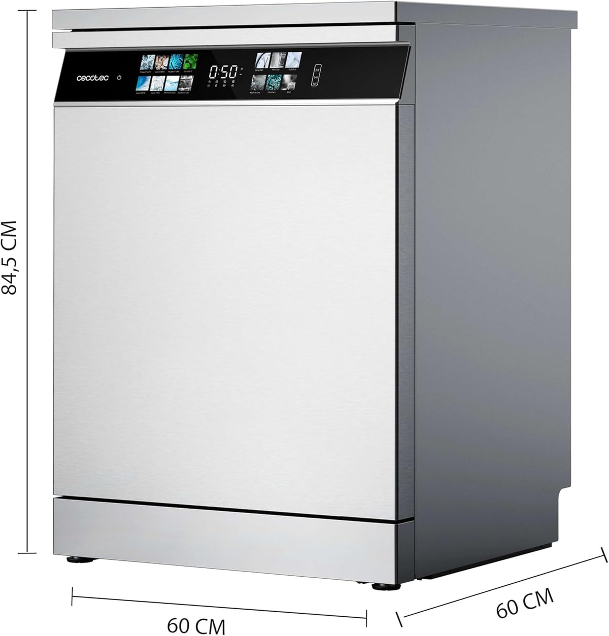 Lavavajillas Cecotec 60cm Bolero Aguazero 6700 Inox B Lavavajillas de acero inoxidable, 15 cubiertos, Clase B, Motor Inverter Plus, O2 Dry, lavado de doble zona, bandeja ajustable, almacenamiento largo y Turbo Dry+.