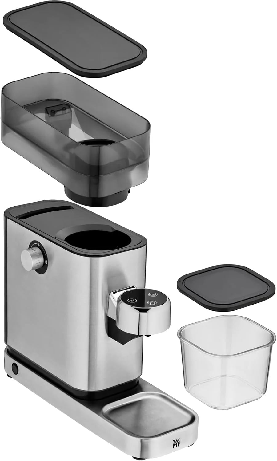 WMF Lumero elektryczny młynek do espresso 150 W, przyciski dotykowe LED, 40 stopni mielenia, pojemnik na kawę, stal nierdzewna Cromargan matowa