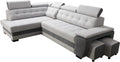 Sofá rinconero Robin Inspire Grand con función cama plata-antracita izquierdo | Sofá en forma de L con arcón, función relax, 2 taburetes y reposacabezas. Conjunto de salón con opción de dormir.