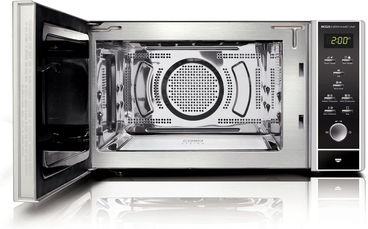 CASO MCG30 Ceramic Chef Ganador del test Haus & Garten, microondas 3 en 1 con grill + convección 2100W 30L, base de vidrio de borosilicato, función de horno hasta 200°C