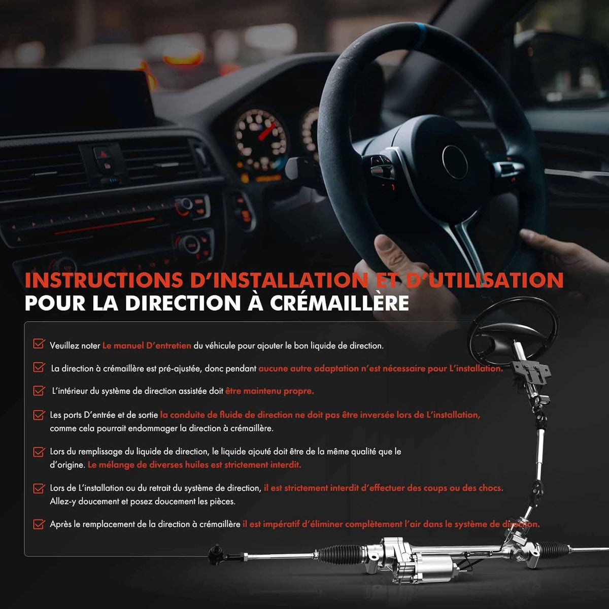 Frankberg Cremallera de dirección mecánica para conducción a la izquierda compatible con Panda 312 319 0.9L 2012-2022 Ypsilon 846 1.2L 2011-2022 Reemplazar# 51965755