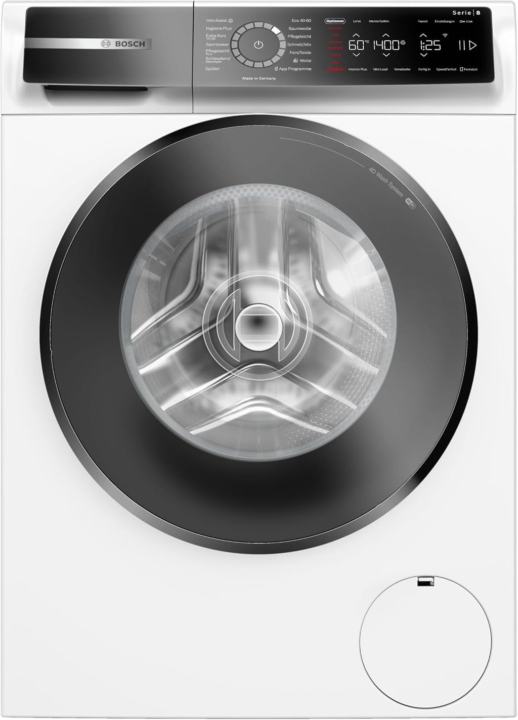 Lavadora inteligente Bosch WGB244040 Serie 8, 9 kg, 1400 rpm, fabricada en Alemania, Active Water Plus para ahorro de energía y agua, vapor Iron Assist para eliminar arrugas, Mini Load