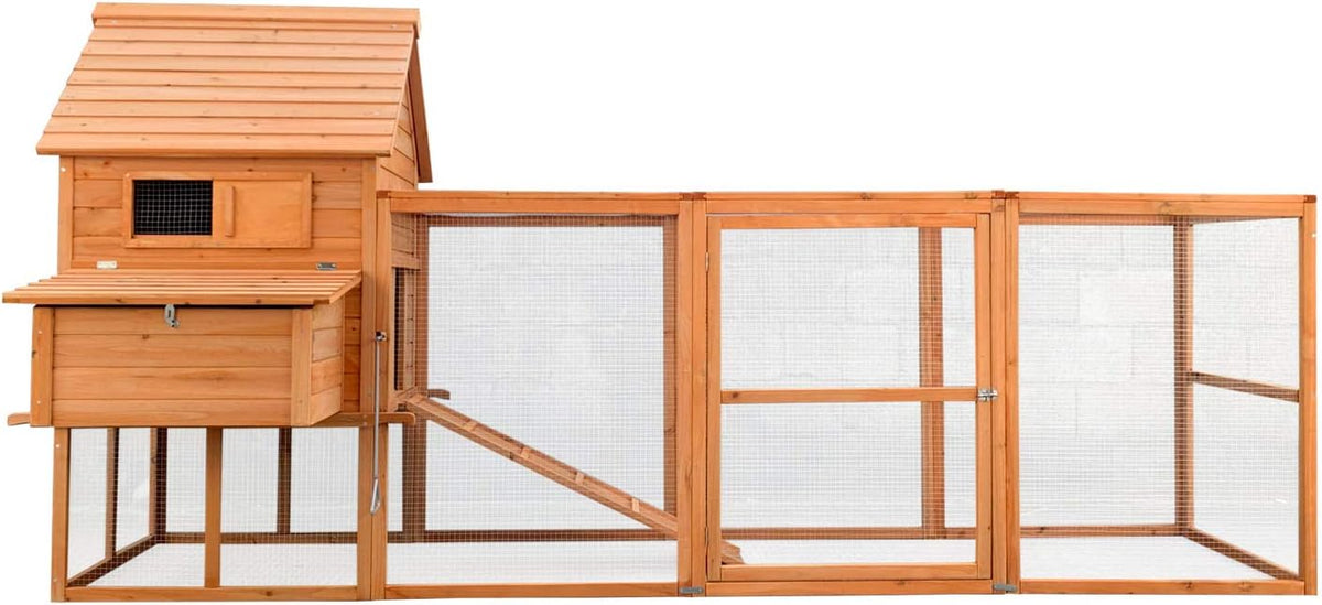 Gallinero Wiltec 3100 x 1500 x 1500 mm marrón con parque exterior y nidos de madera, gallinero con refugio, rejilla y bandeja de excrementos galvanizada