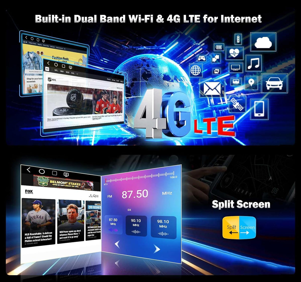 Autoradio Erisin Qualcomm 8 núcleos 8GB+128GB Android 14 Universal 2Din GPS 7 pulgadas estéreo pantalla táctil Bluetooth 5.1 inalámbrico CarPlay Android Auto DAB+ AM FM Radio IPS RDS DSP WiFi 4G TPMS OBD TNT