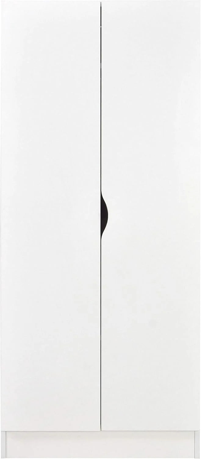 Leomark Biała Drewniana Szafa Dwudrzwiowa z Półkami, 70 x 42,5 x 161,5 cm