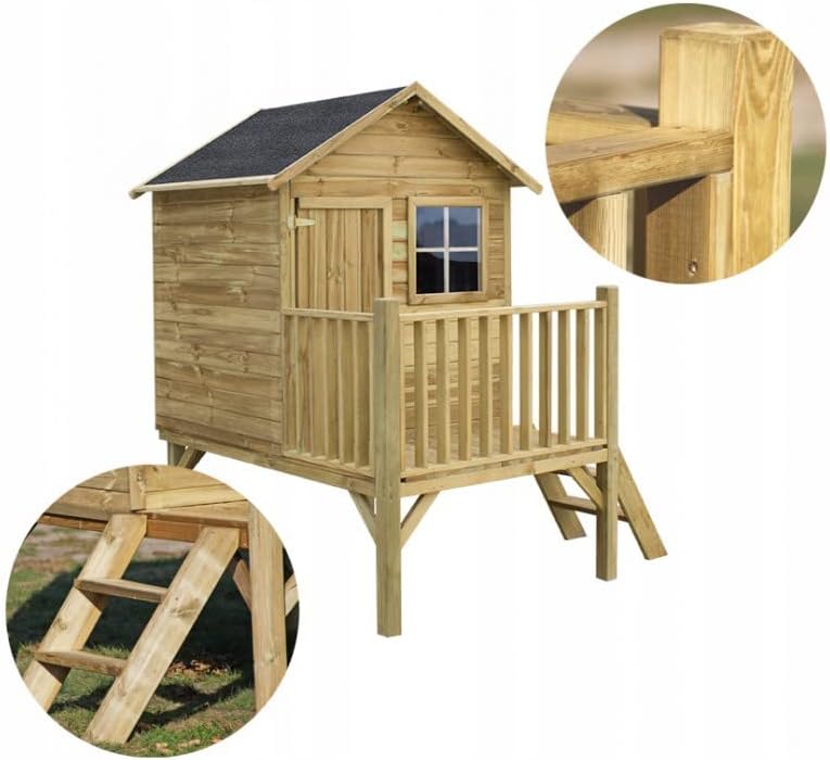 Casita de jardín para niños - Casa de juegos infantil para exterior - De madera de pino cepillada e impregnada - Casita de jardín original y única - Tipo de madera: pino cepillado