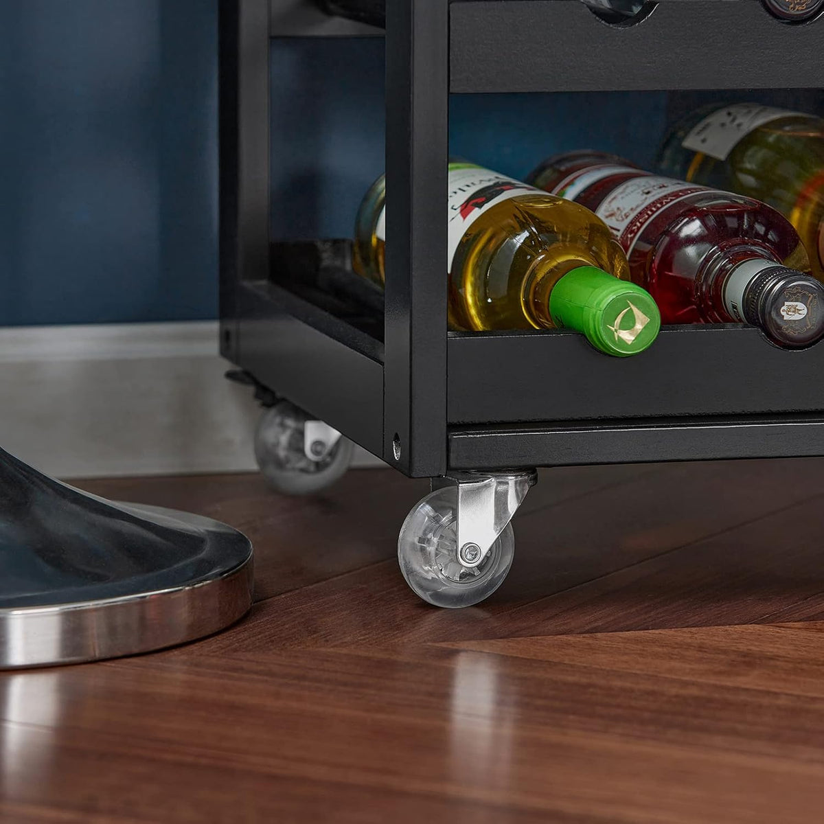 SoBuy Carrito de servicio con ruedas, carrito de cocina con encimera, carrito auxiliar con cajones, botellero, isla de cocina, estante de cocina de pie, mueble para cocina, comedor y exterior, negro, 67x86x38 cm, FKW45-SCH