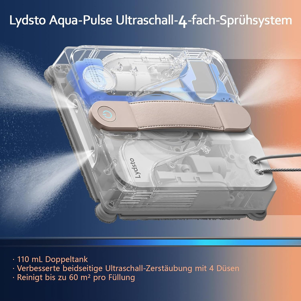 Robot limpiacristales Lydsto WL07 Max con función de pulverización, compacto, cuatro boquillas de agua ultrasónicas, limpieza de esquinas, limpiacristales eléctrico de 8000 Pa, depósito de 110 ml, 4 modos de limpieza (blanco)