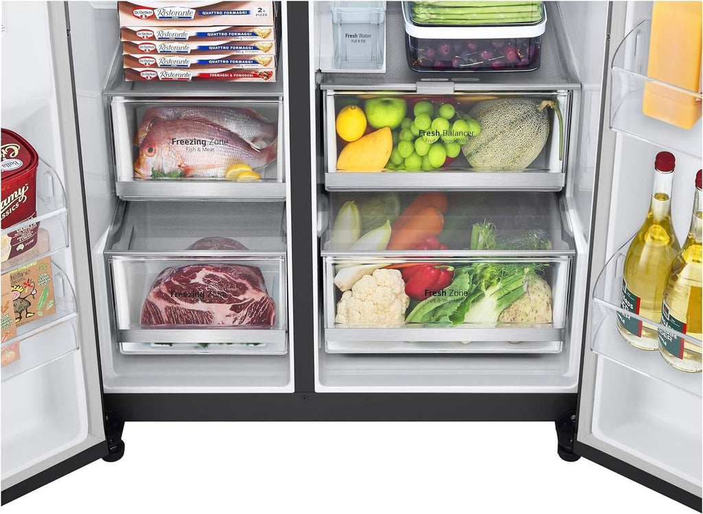 Frigorífico Side by Side LG GSGV81PYLL, Clase E, 635 L, Instaview, frigorífico con congelador, dispensador de hielo, hielo picado y agua, Total NoFrost, compresor Smart Inverter, Wi-Fi