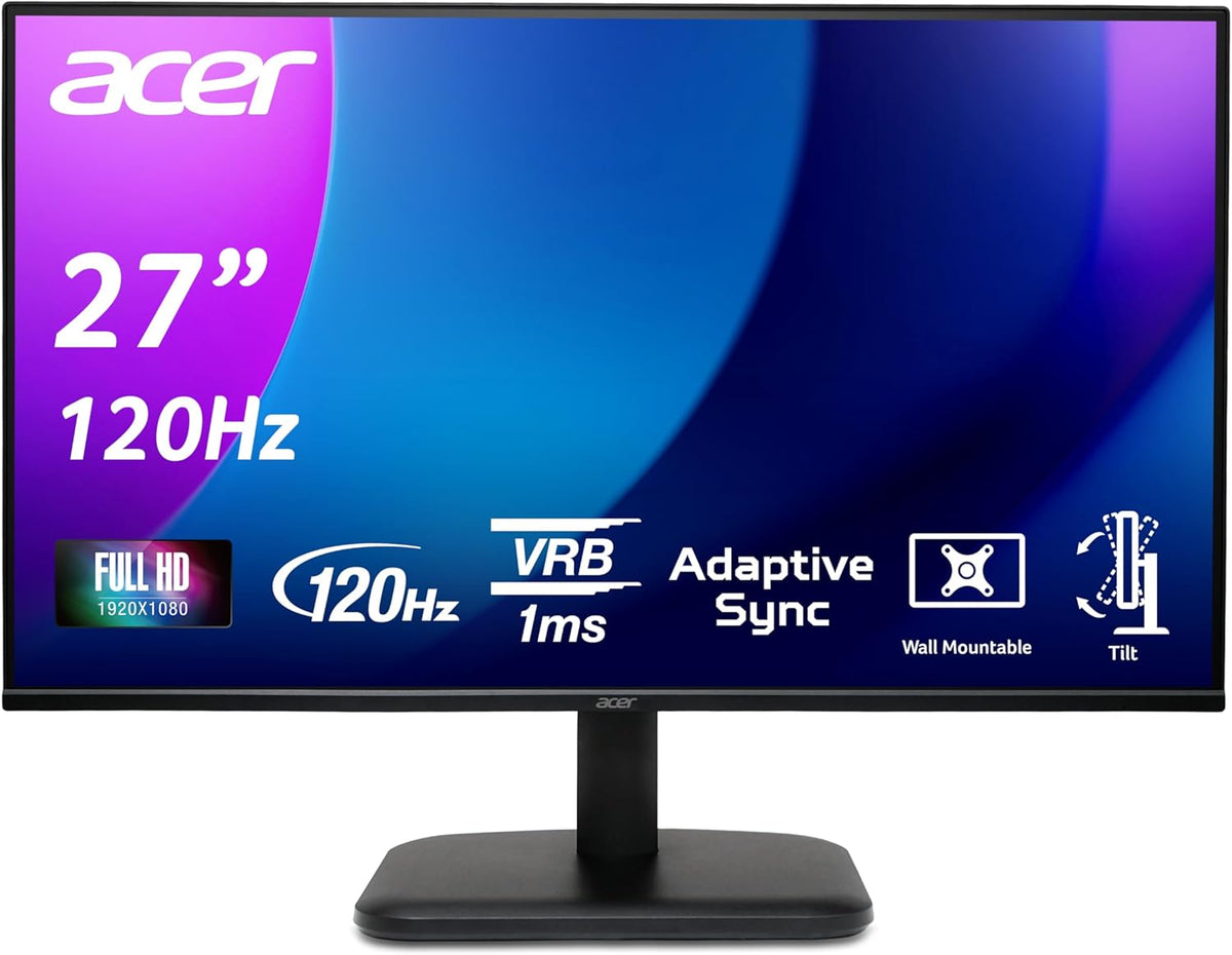 acer EK271Gbif, Monitor PC 27" Full HD IPS, 120Hz (1920x1080, AdaptiveSync, 1ms VRB, 250 nits, Comfyview, BlueLightShield, Flicker-Less, 1xVGA/1xHDMI 1.4) Monitor PC, Color Negro