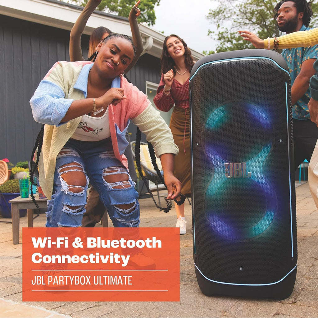JBL Partybox Stage 120 en negro: altavoz Bluetooth portátil con sonido JBL Pro, espectáculo de luces, refuerzo de sonido con IA y asa telescópica: 12 h de autonomía