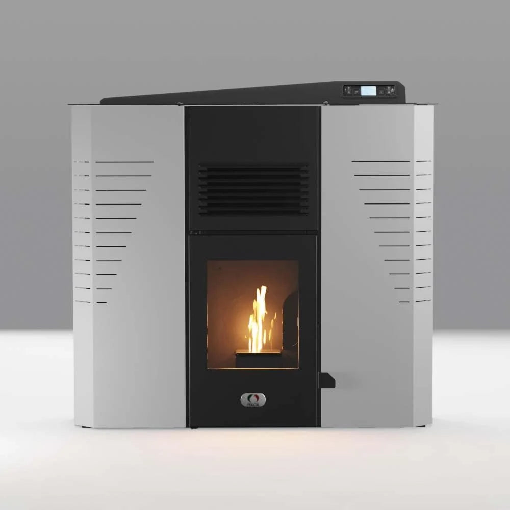 STUFE A PELLET ITALIA - Marmolada 14 kW Kanał WIFI - Wydajność 92%, Nagrzewa 130 m², 5 prędkości i mocy, autonomia 19 h, programowalny, 24 miesiące , BIAŁY