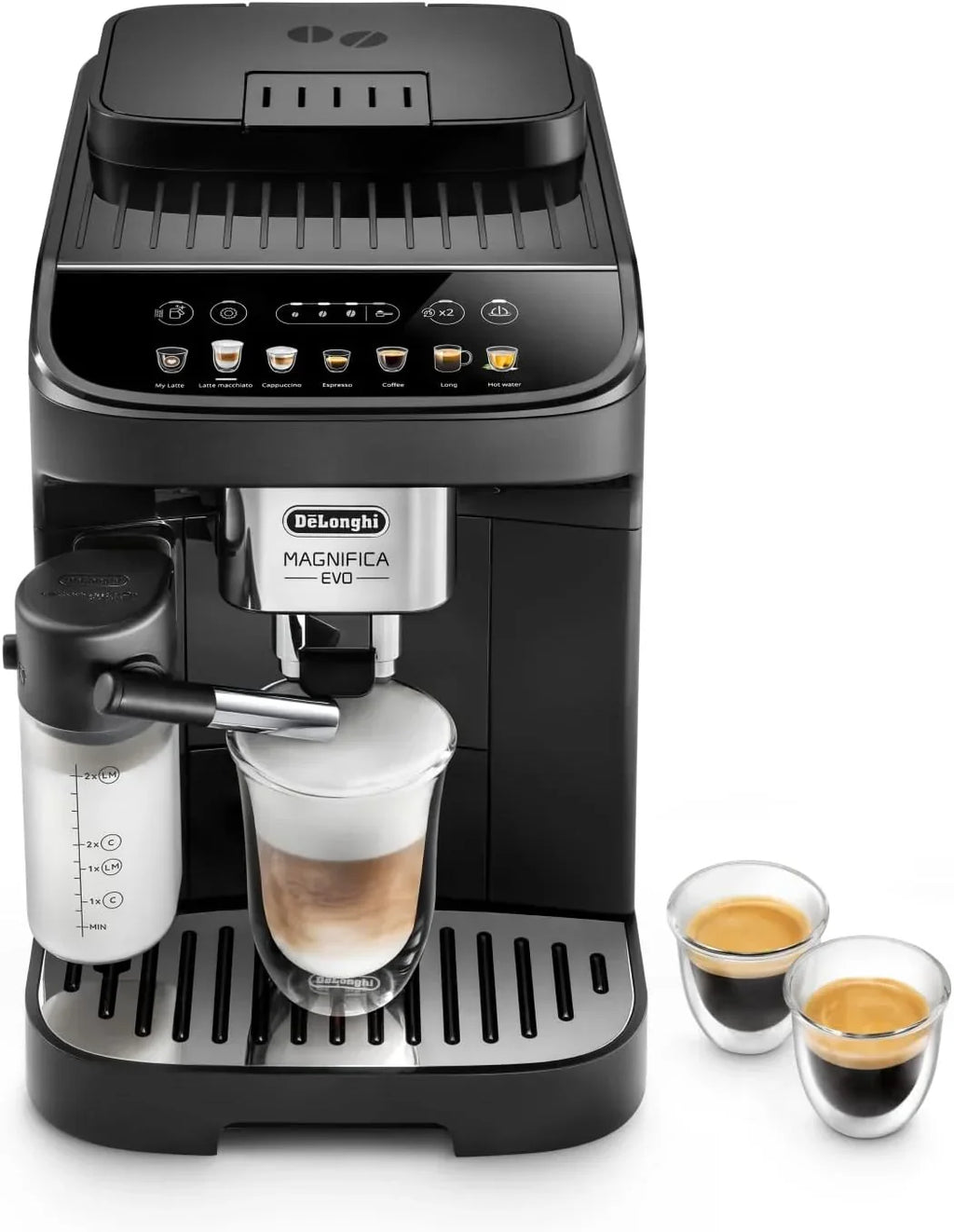 Cafetera superautomática De'Longhi Magnifica Evo ECAM 292.81.B con sistema de leche LatteCrema, 7 botones de selección directa para cappuccino, espresso y otras especialidades de café, función de 2 tazas, negro