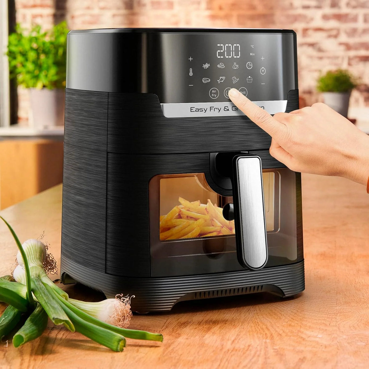 TEFAL EY5068 Easy Fry&Grill Vision Frytkownica beztłuszczowa na gorące powietrze, 4,2 l, grill, technologia Extra Crisp, energooszczędna, ekran dotykowy, 8 programów automatycznych, aplikacja, czarny