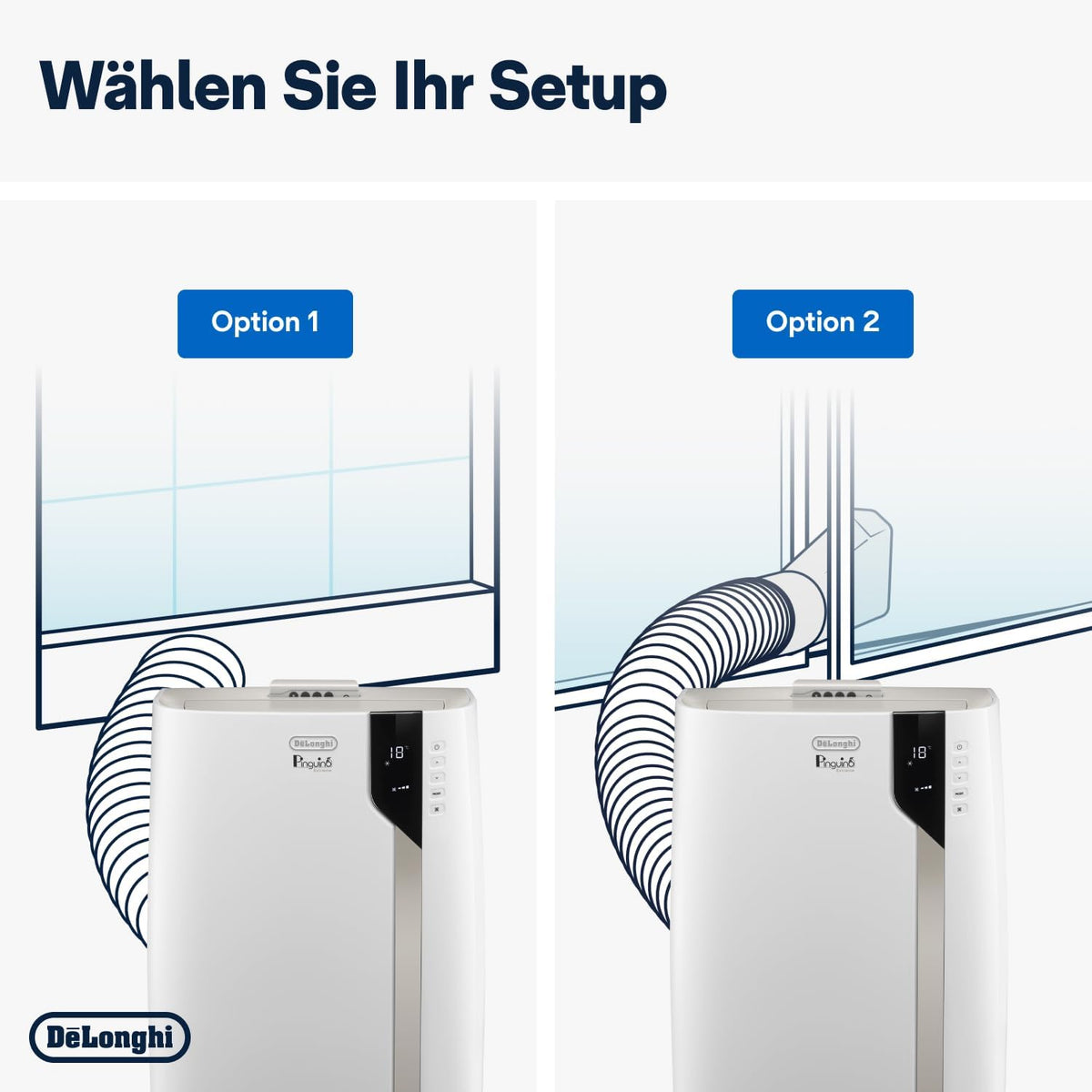De'Longhi Pinguino PAC EM82, aire acondicionado portátil para habitaciones de hasta 80 m³, 9.400 BTU, 2,4 kW, 63 dB, función de deshumidificación, clase energética A, temporizador 24 h, blanco