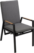 Sillón de jardín DEGAMO Bilbao con respaldo alto, aluminio resistente a la intemperie color antracita, reposabrazos con efecto madera, reclinable sin niveles, cojines grises, resistente a la intemperie, exterior