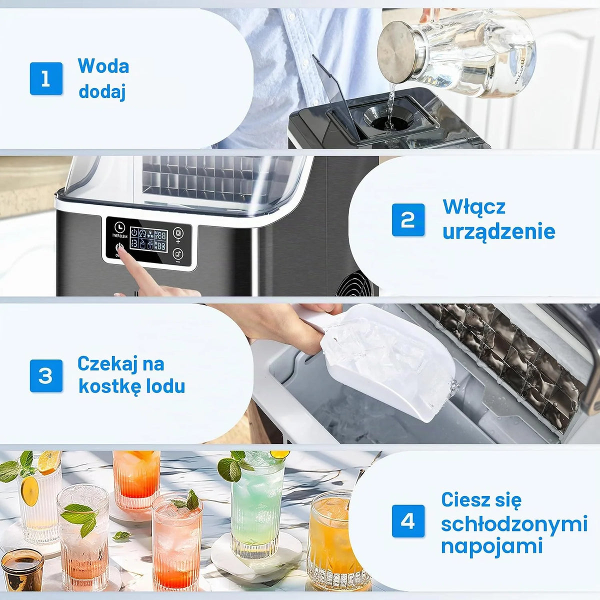 HOMCOM Kostkarka do lodu nierdzewna 24 kostki w 14-18 min Czarna